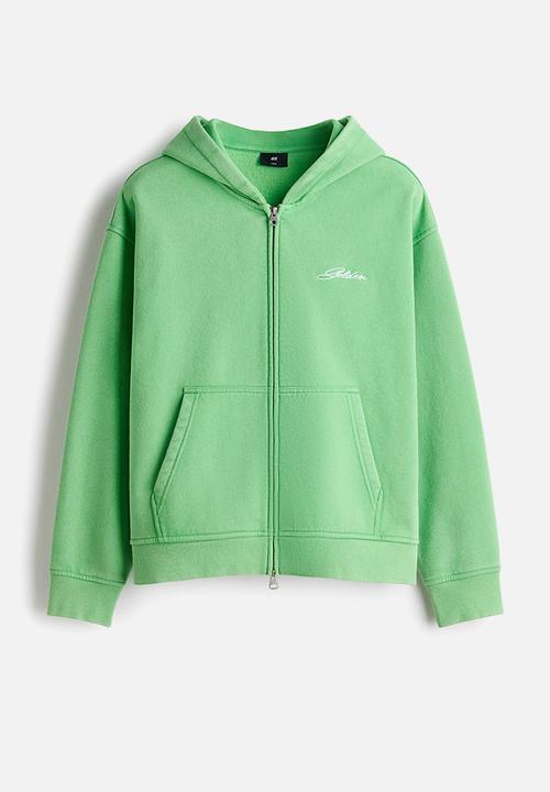 H&M - Loose fit boxy zip-through hoodie - bright green/golden
