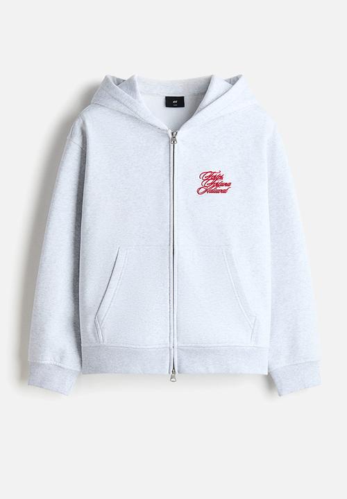 H&M - Loose fit boxy zip-through hoodie - light grey marl/fortes fortuna