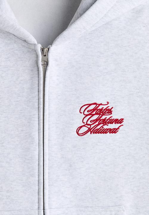 H&M - Loose fit boxy zip-through hoodie - light grey marl/fortes fortuna