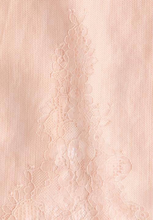 H&M - Lace-trimmed strappy top - light peach pink