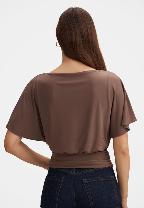 Forever New - Piper Cinched Flutter Sleeve Top in Mink