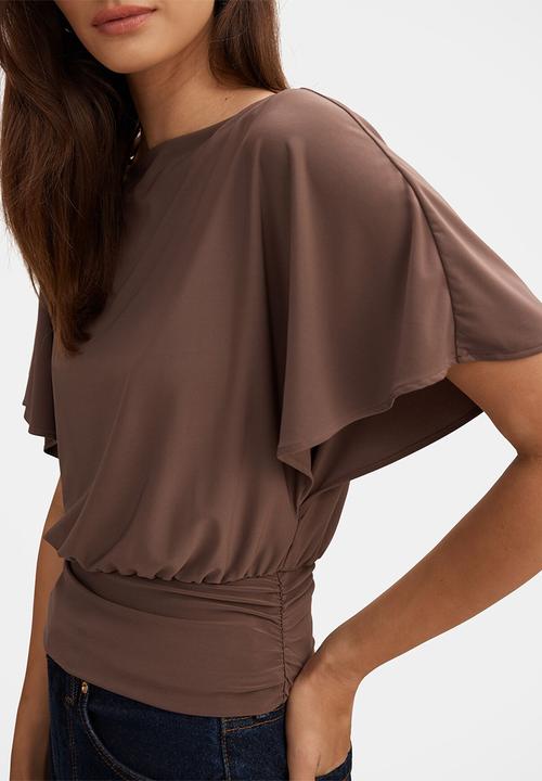 Forever New - Piper Cinched Flutter Sleeve Top in Mink