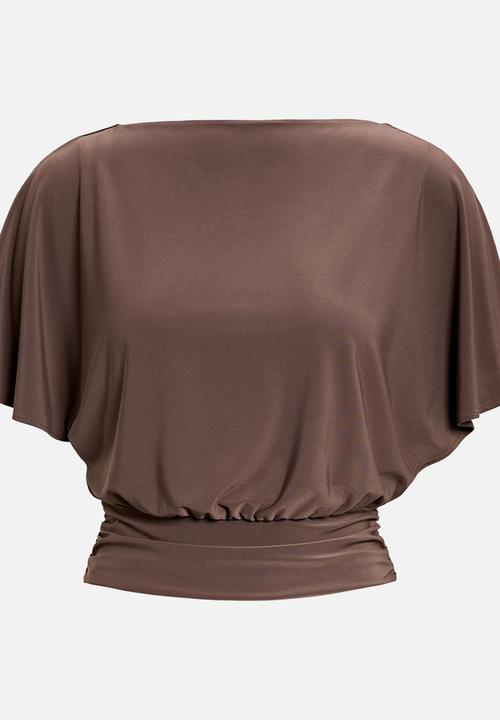 Forever New - Piper Cinched Flutter Sleeve Top in Mink