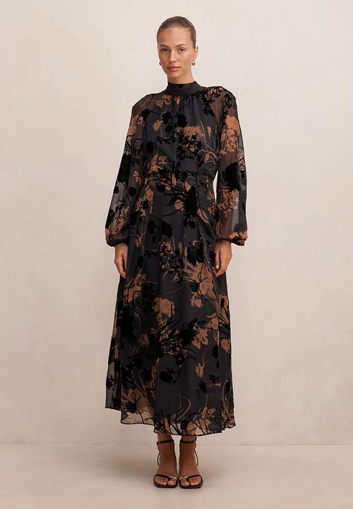 Forever New - Janelle velvet burnout maxi dress - black/brown
