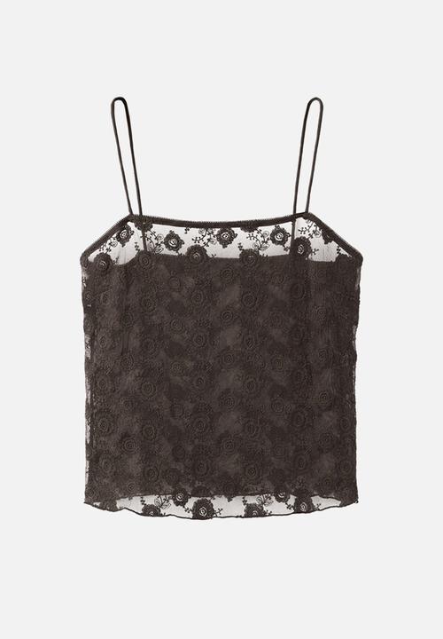 MANGO - Top lacey - khaki