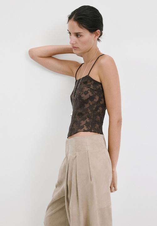 MANGO - Top lacey - khaki