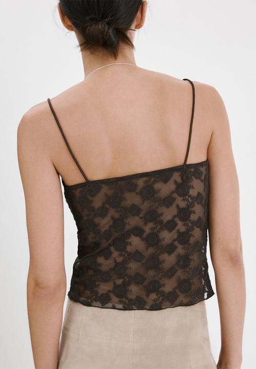 MANGO - Top lacey - khaki