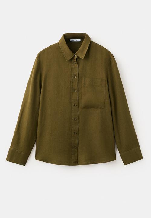 MANGO - Shirt lino - dark green