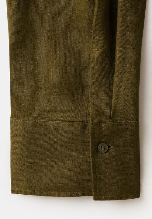 MANGO - Shirt lino - dark green