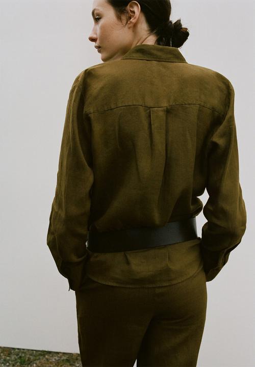 MANGO - Shirt lino - dark green