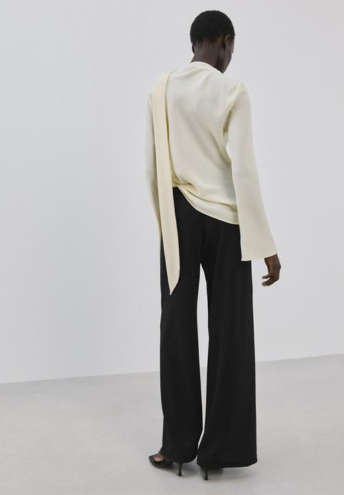 MANGO - Trousers pipin- black