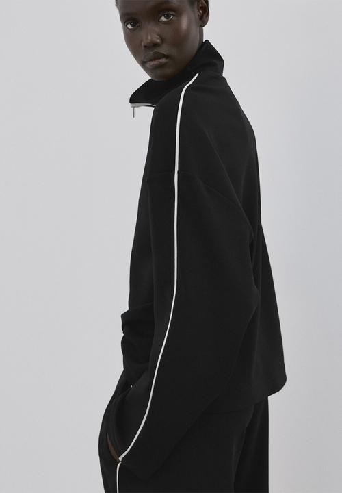 MANGO - Trousers pipin- black