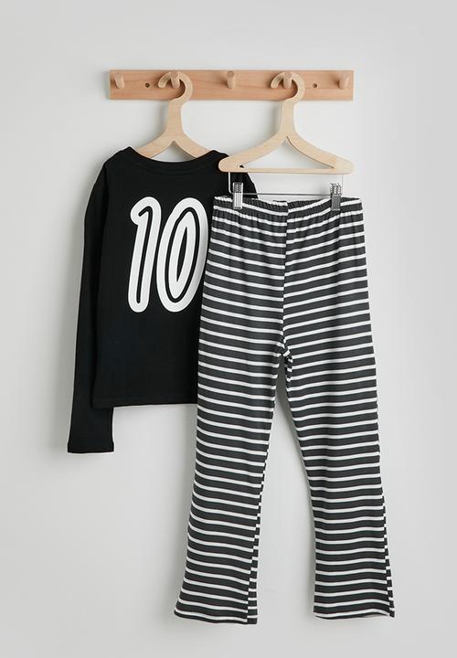 Pop Candy - Dino graphic pj set - black/charcoal stripe