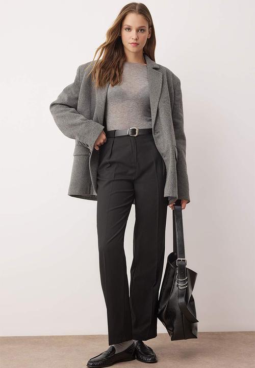 Trendyol - Belted Straight Leg Trousers - Black