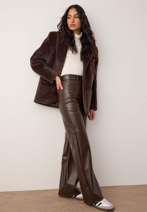 Trendyol - Relaxed Fit Leather Look Trousers - Brown