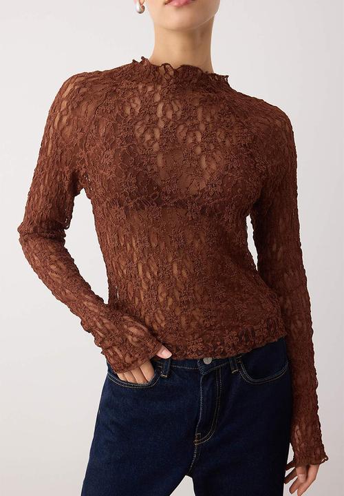 Trendyol - Fitted Bodycon Raglan Sleeve Blouse - Brown