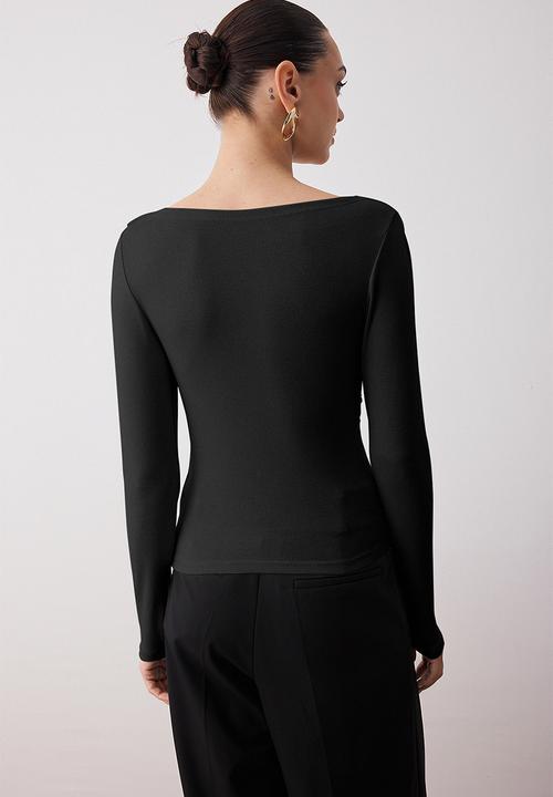 Trendyol - Slim Fit Asymmetric Knitted Blouse - Black