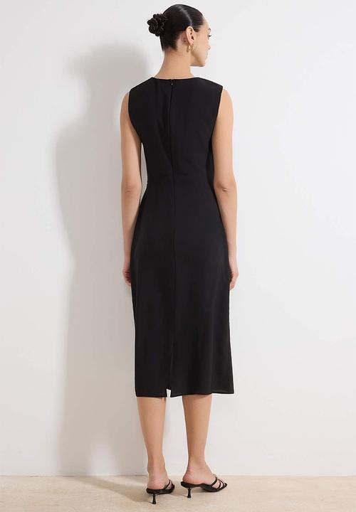 Trendyol - Body Wrap Midi Woven Dress with Accessories - Black