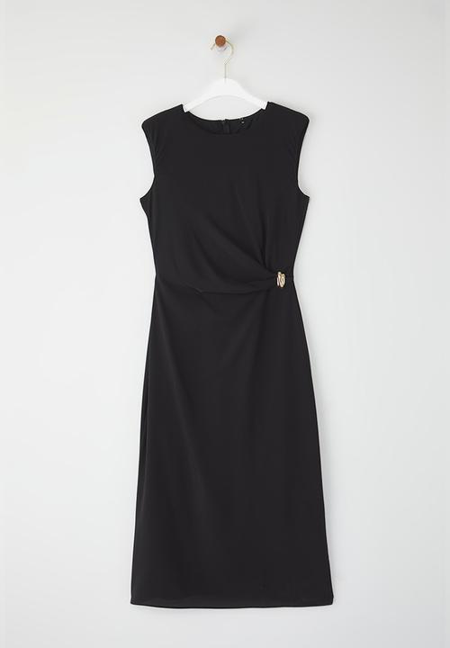 Trendyol - Body Wrap Midi Woven Dress with Accessories - Black