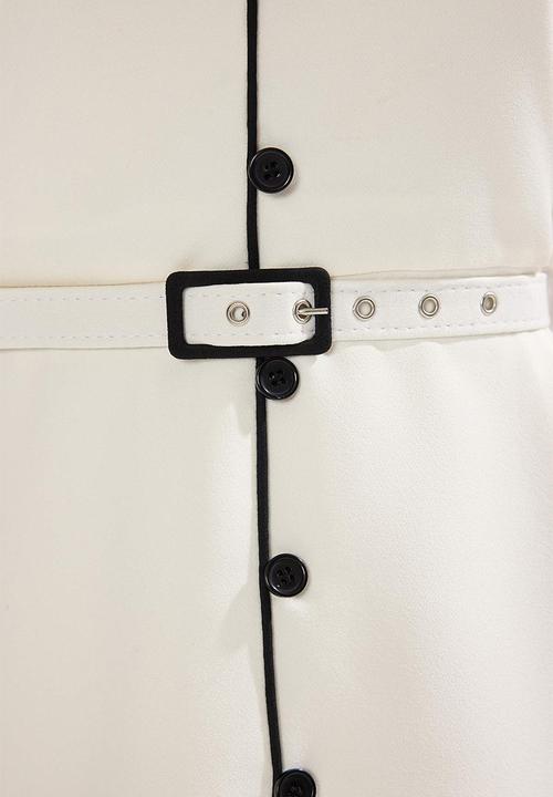 Trendyol - Belted A-Line and Button Detail Lined Midi Woven Dress - White