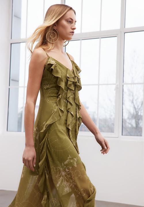 Trendyol - Limited Edition A-Line Flounced Chiffon Woven Evening Dress - Khaki