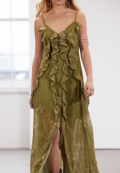Trendyol - Limited Edition A-Line Flounced Chiffon Woven Evening Dress - Khaki