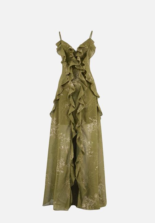 Trendyol - Limited Edition A-Line Flounced Chiffon Woven Evening Dress - Khaki