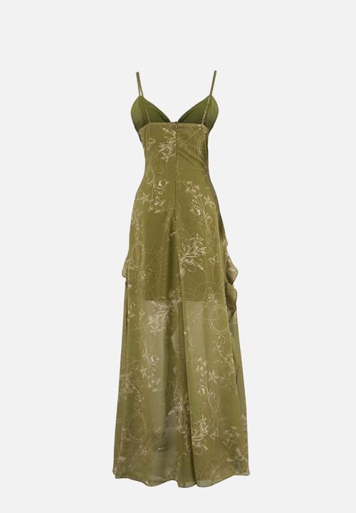 Trendyol - Limited Edition A-Line Flounced Chiffon Woven Evening Dress - Khaki