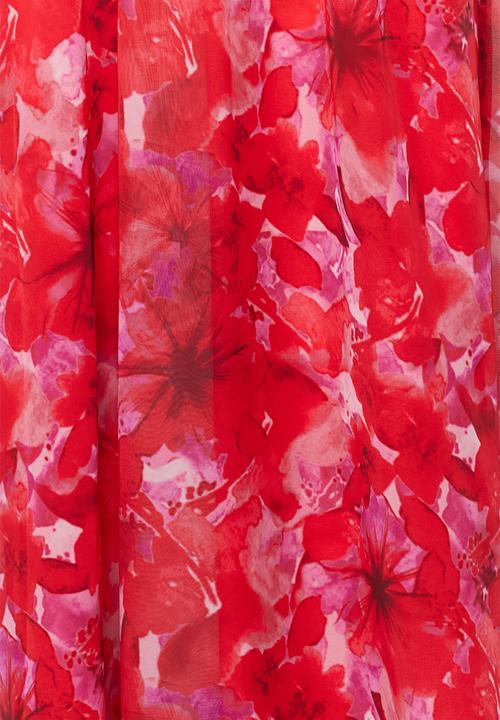 Trendyol - A-Line Floral Print Deep V-Neck Long Dress