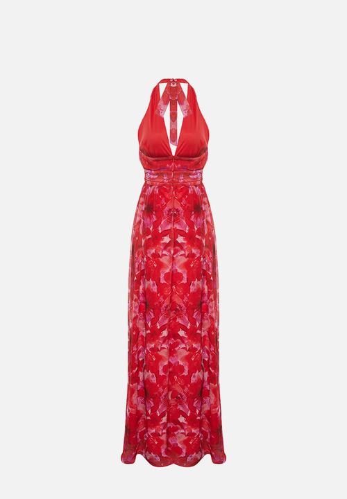 Trendyol - A-Line Floral Print Deep V-Neck Long Dress