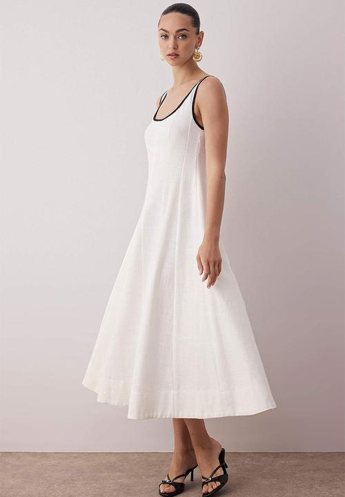 Trendyol - Linen Content Plain Midi Woven Dress - Ecru