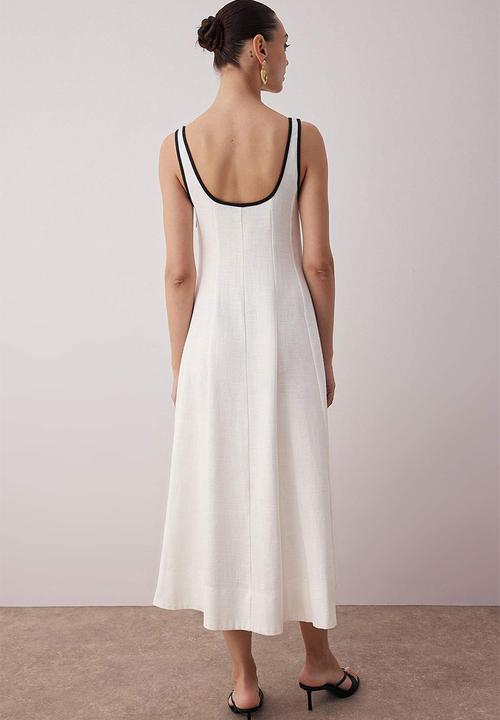 Trendyol - Linen Content Plain Midi Woven Dress - Ecru