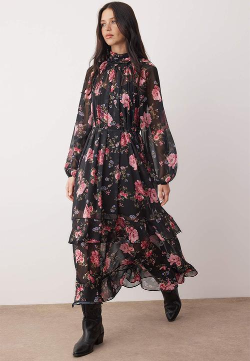 Trendyol - Floral Maxi Lined Chiffon Woven Dress - Black