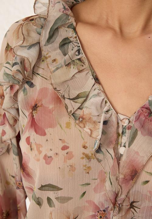 Trendyol - Boho Floral Ruffled Woven Shirt - Multi
