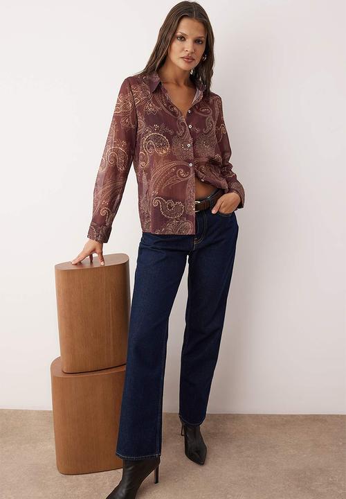 Trendyol - Boho Shawl Shirt - Burgundy