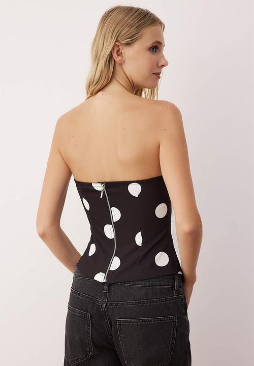 Trendyol - Polka Dot Strapless Blouse - Black-White