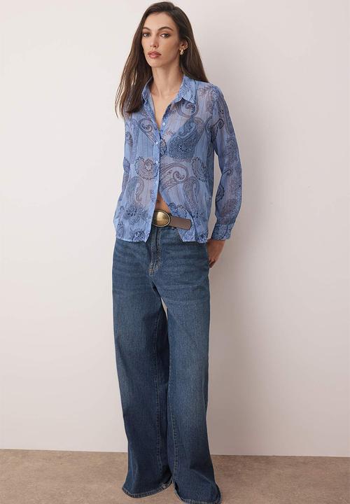 Trendyol - Boho Shawl Shirt - Blue