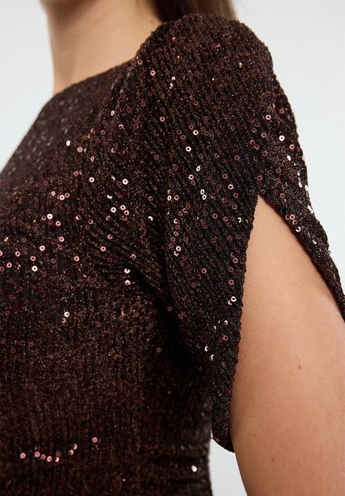 Trendyol - Glitter Knitted Evening Dres - Brown