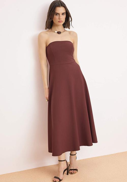 Trendyol - Open Waist Woven Maxi Unlined Dress - Brown
