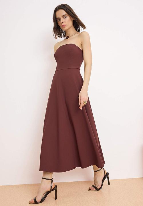 Trendyol - Open Waist Woven Maxi Unlined Dress - Brown