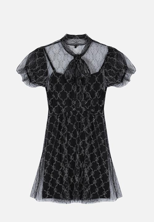 Trendyol - A-Cut Tulle Short Dress - Black