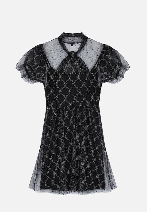 Trendyol - A-Cut Tulle Short Dress - Black