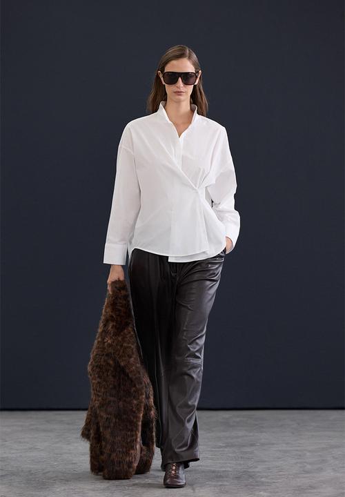 Trendyol - Oversize Asymmetric Poplin Shirt - White