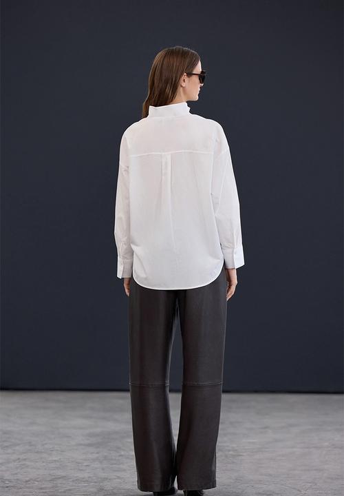 Trendyol - Oversize Asymmetric Poplin Shirt - White