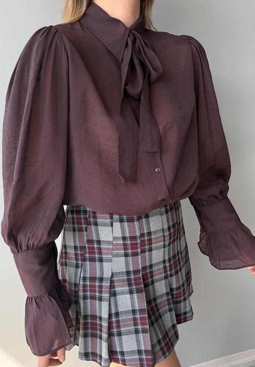 Trendyol - Tie Detail Boho Shirt - Burgundy