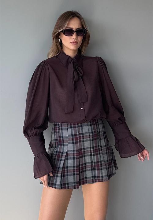 Trendyol - Tie Detail Boho Shirt - Burgundy