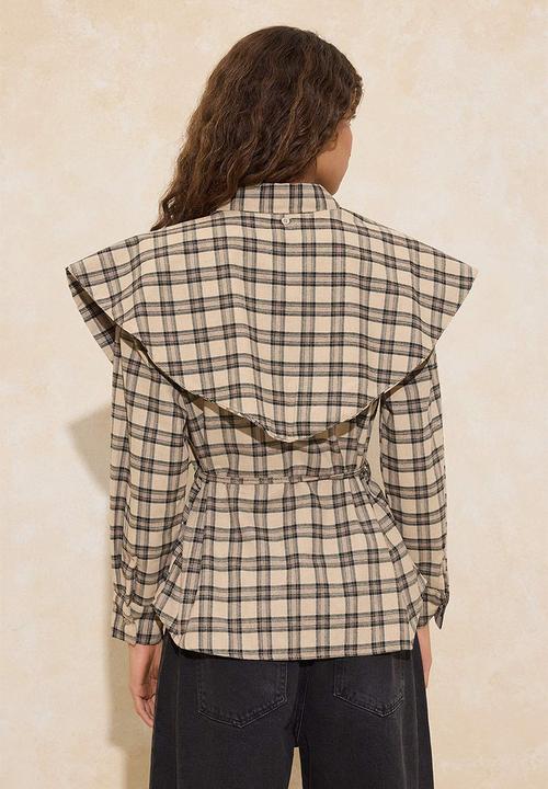 Trendyol - Plaid Detachable Shawl Detailed Shirt - Brown