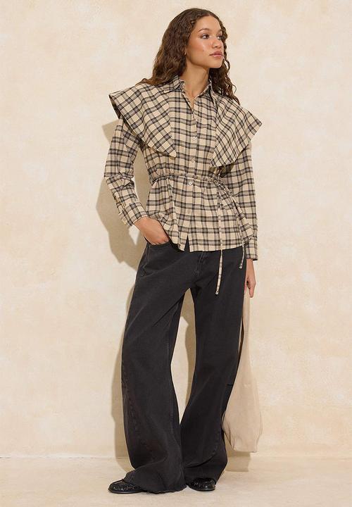 Trendyol - Plaid Detachable Shawl Detailed Shirt - Brown