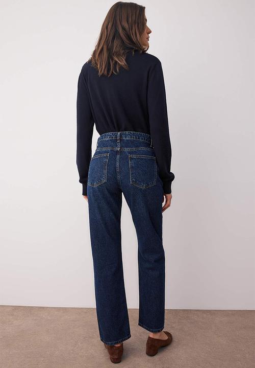 Trendyol - High Waist Straight Leg Jeans - Dark Blue