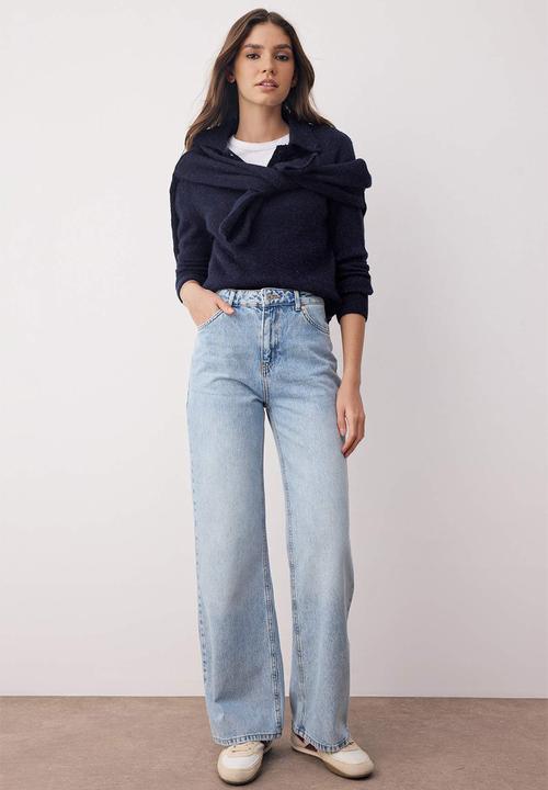 Trendyol - High Waist Wide Leg Jeans - Light Blue